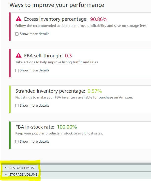 IPI Dashboard, Restock Limits and Storage Volume Tabs